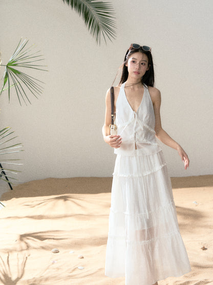 LAFREEDOM LAF360527 Halter White Top + LAF360528 Ethereal White Skirt