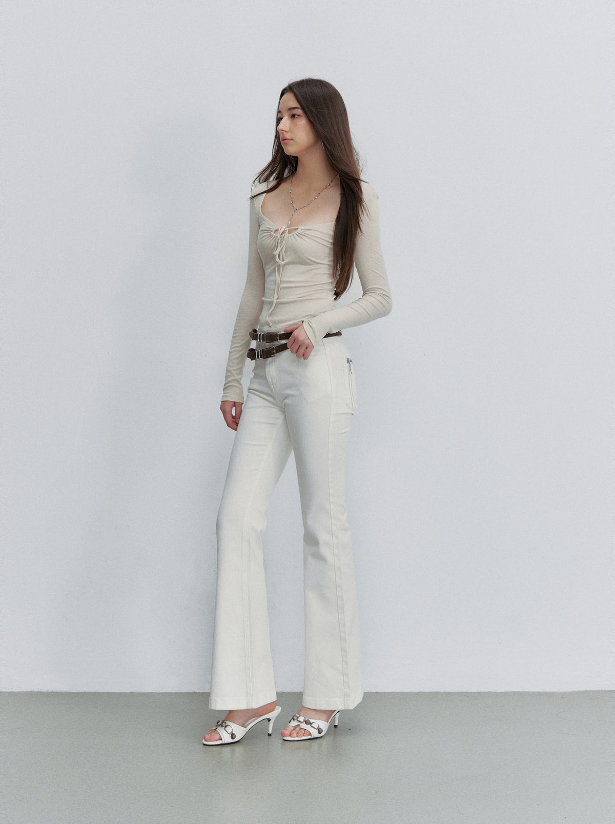 VIA PITTI VIACT6258 Strappy Cutout U-Neck Wool Top