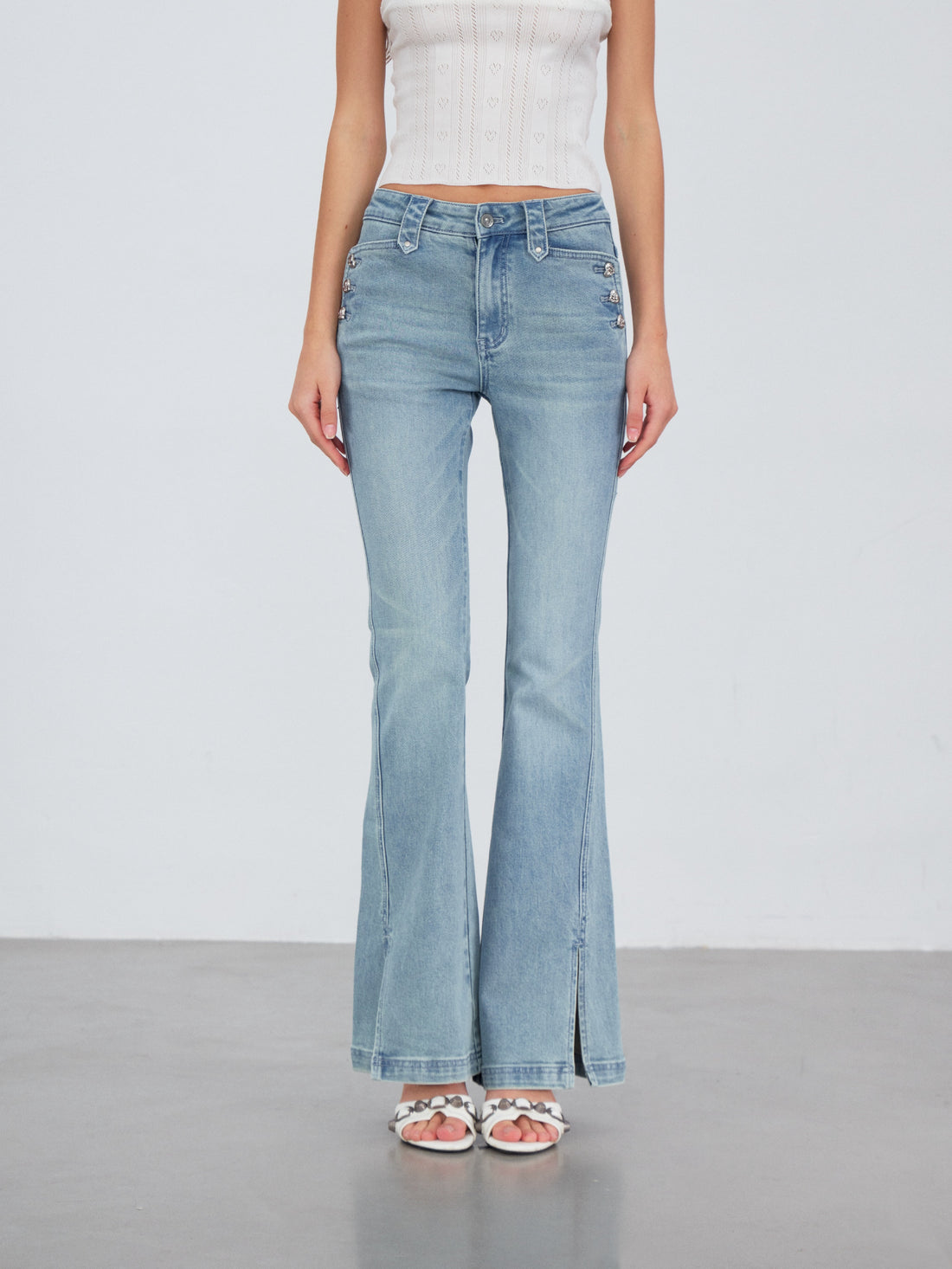 VIA PITTI VIACP6219 Vintage Split-Hem Flared Jeans