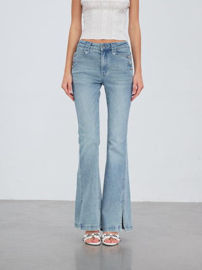 VIA PITTI VIACP6219 Vintage Split-Hem Flared Jeans