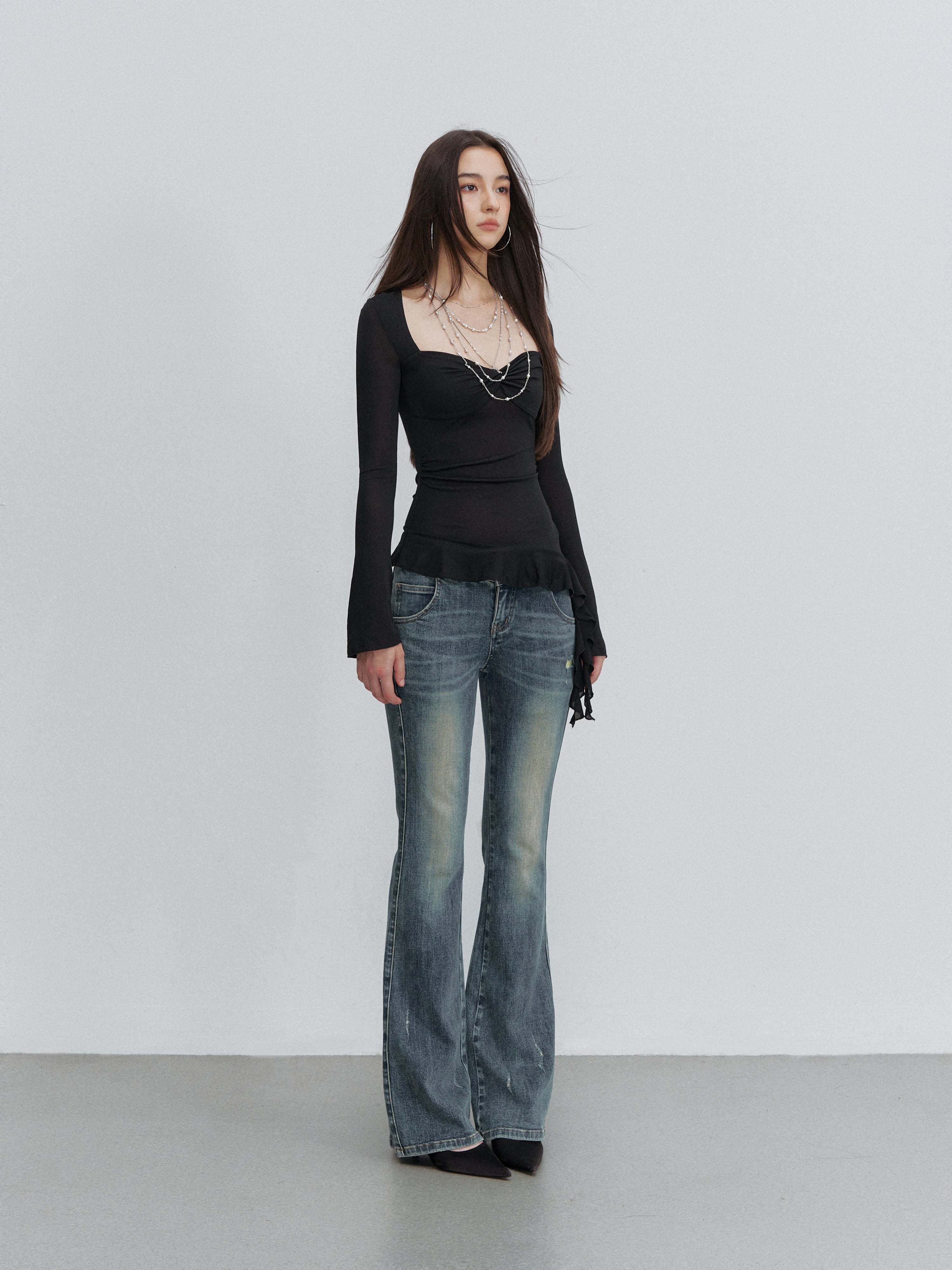 VIA PITTI VIACTP6208 Square-Neck Twist-Detail Fitted Top