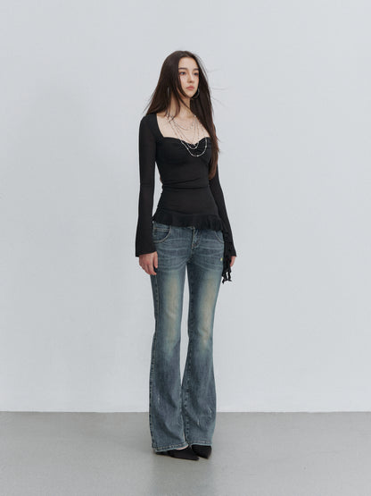 VIA PITTI VIACTP6208 Square-Neck Twist-Detail Fitted Top