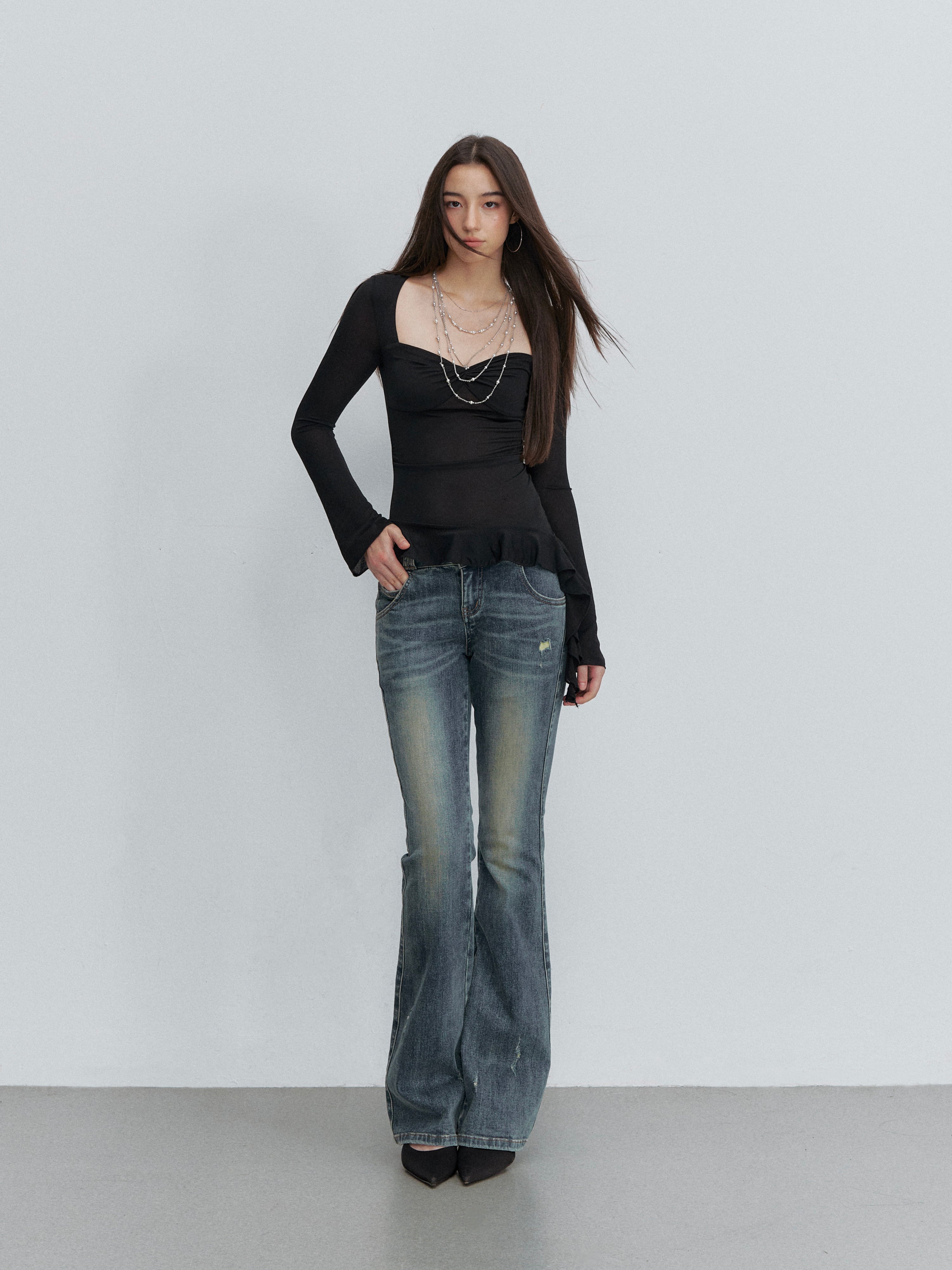 VIA PITTI VIACTP6208 Square-Neck Twist-Detail Fitted Top