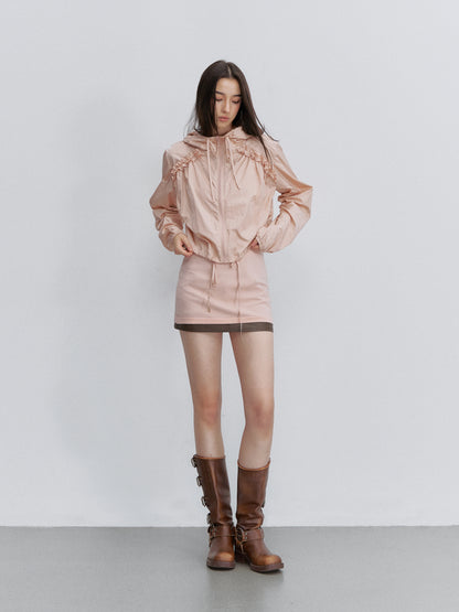 VIA PITTI VIACTP6245 Ruched Lace-Trim Drawstring Jacket