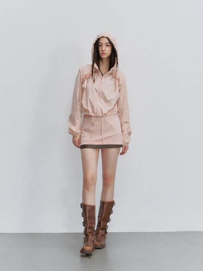 VIA PITTI VIACTP6245 Ruched Lace-Trim Drawstring Jacket