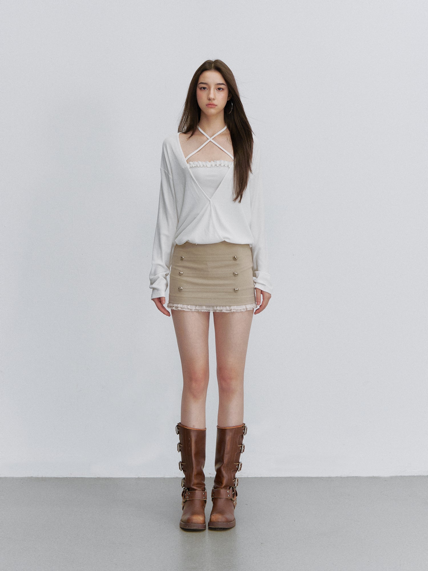 VIA PITTI VIACTP6206 Faux-Layer Cross-Strap Top