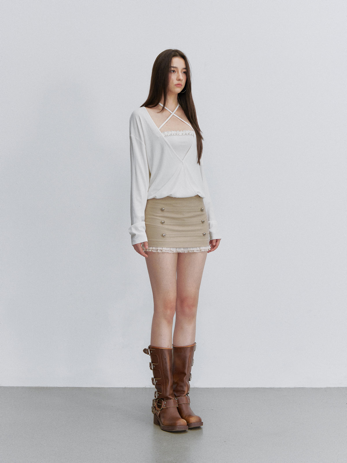 VIA PITTI VIACTP6206 Faux-Layer Cross-Strap Top