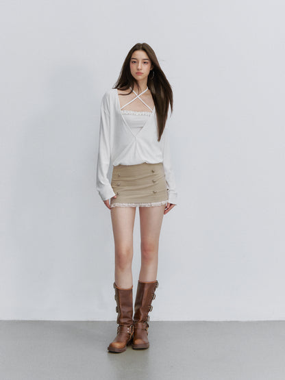 VIA PITTI VIACTP6206 Faux-Layer Cross-Strap Top