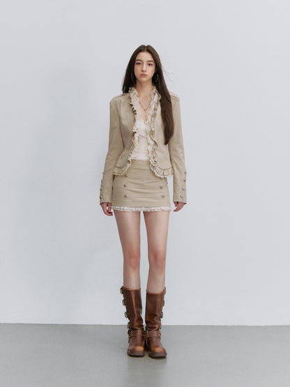 VIA PITTI VIACC6202+VIACS6233 Panelled Ruffle-Trim Coat &amp; Skirt