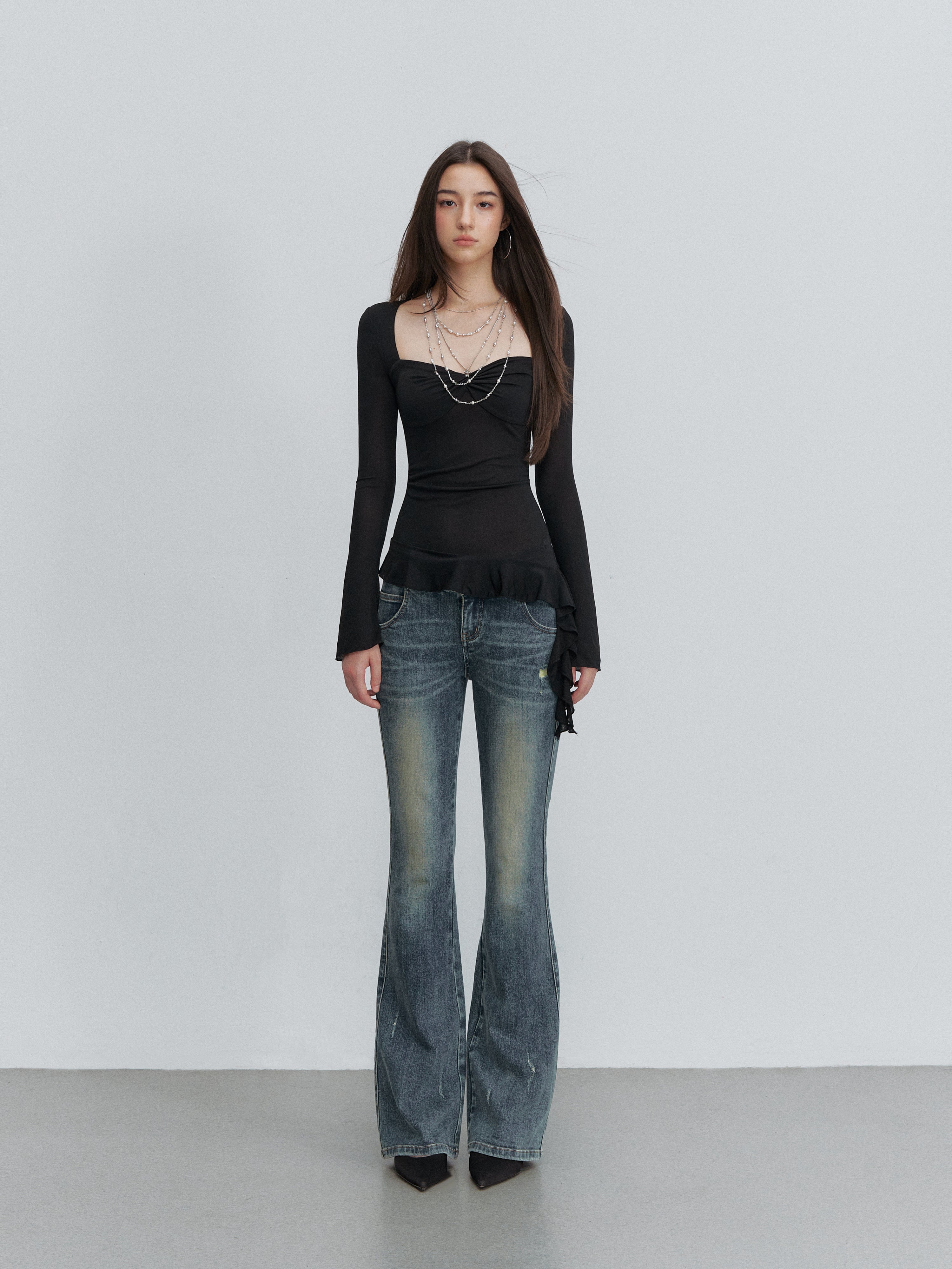 VIA PITTI VIACTP6208 Square-Neck Twist-Detail Fitted Top