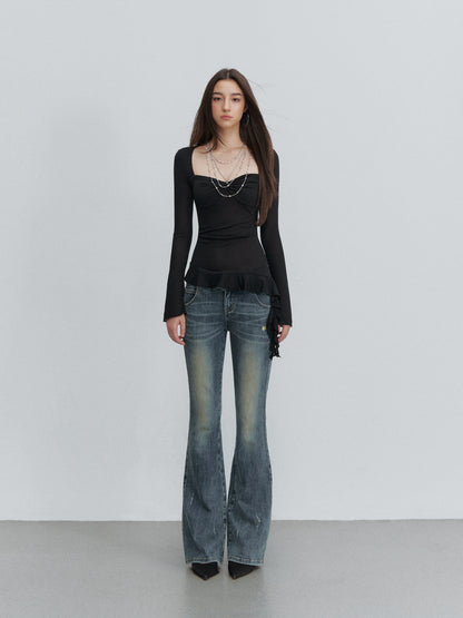 VIA PITTI VIACTP6208 Square-Neck Twist-Detail Fitted Top