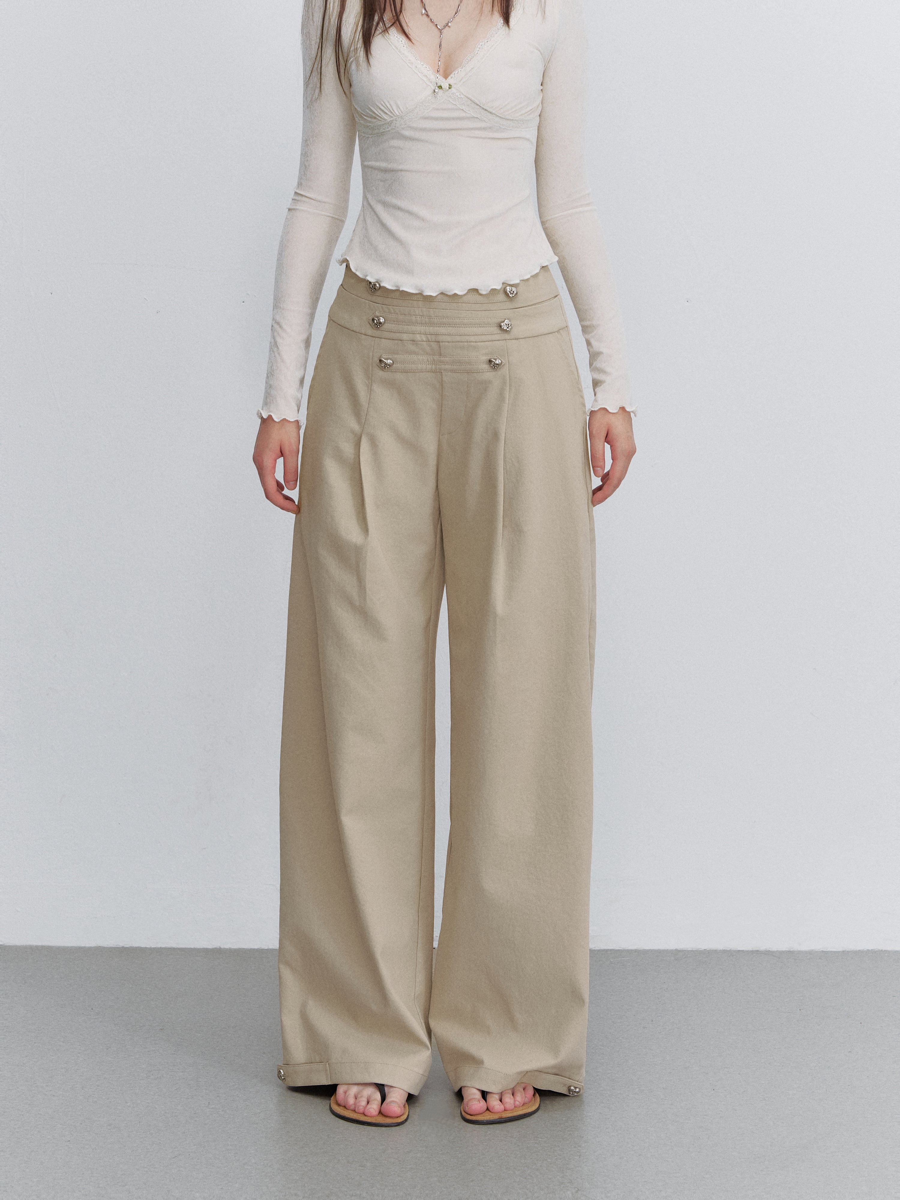 VIA PITTI VIACP6234 Heart-Button Pleated Trousers