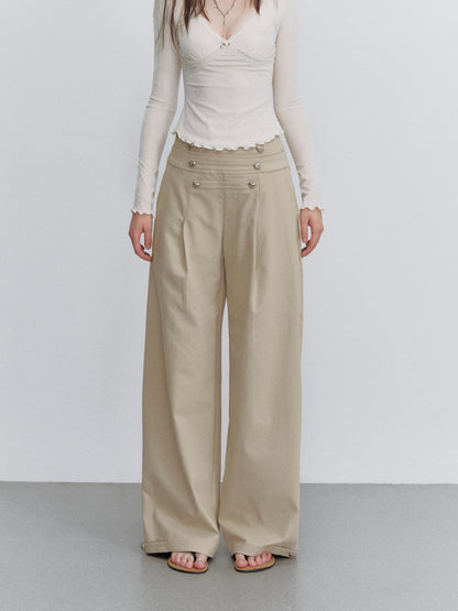 VIA PITTI VIACP6234 Heart-Button Pleated Trousers