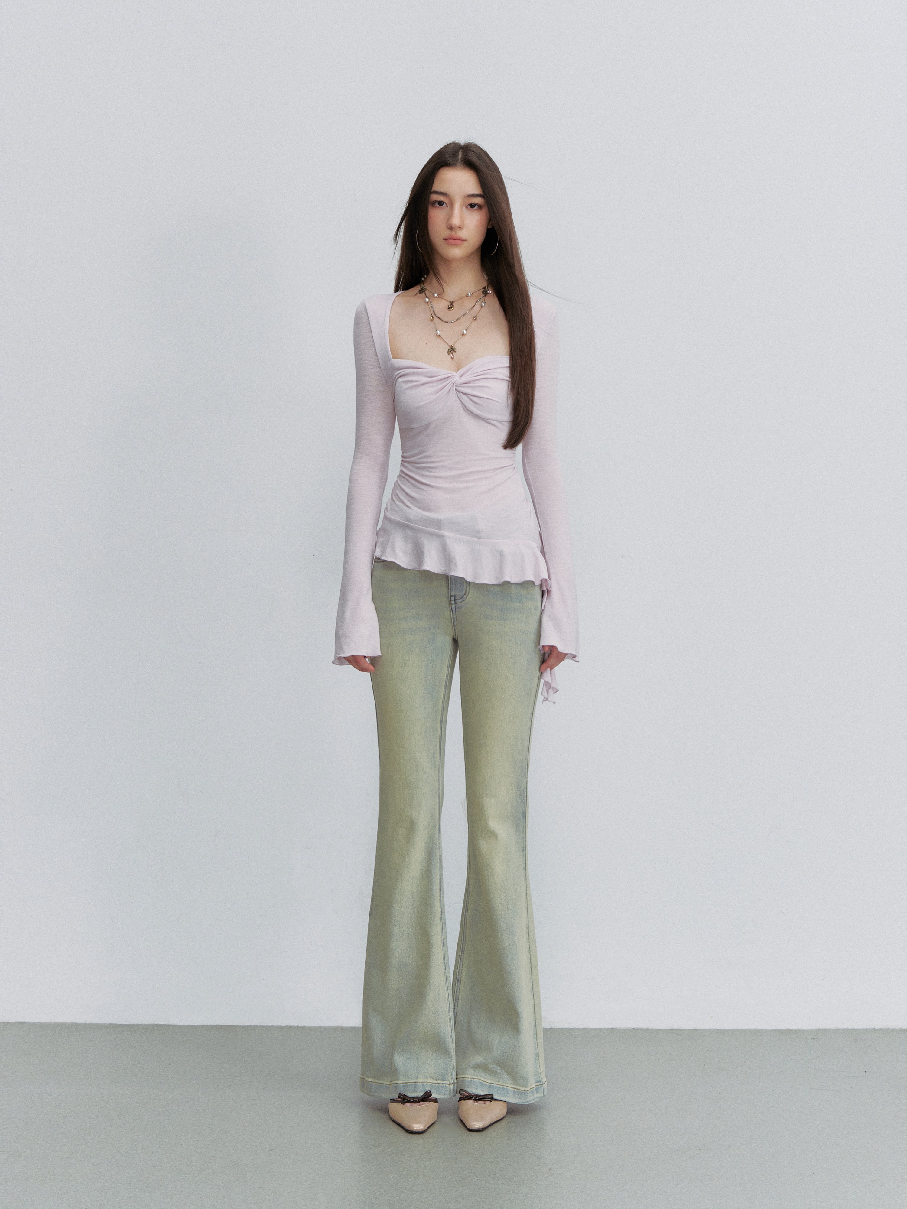 VIA PITTI VIACTP6208 Square-Neck Twist-Detail Fitted Top
