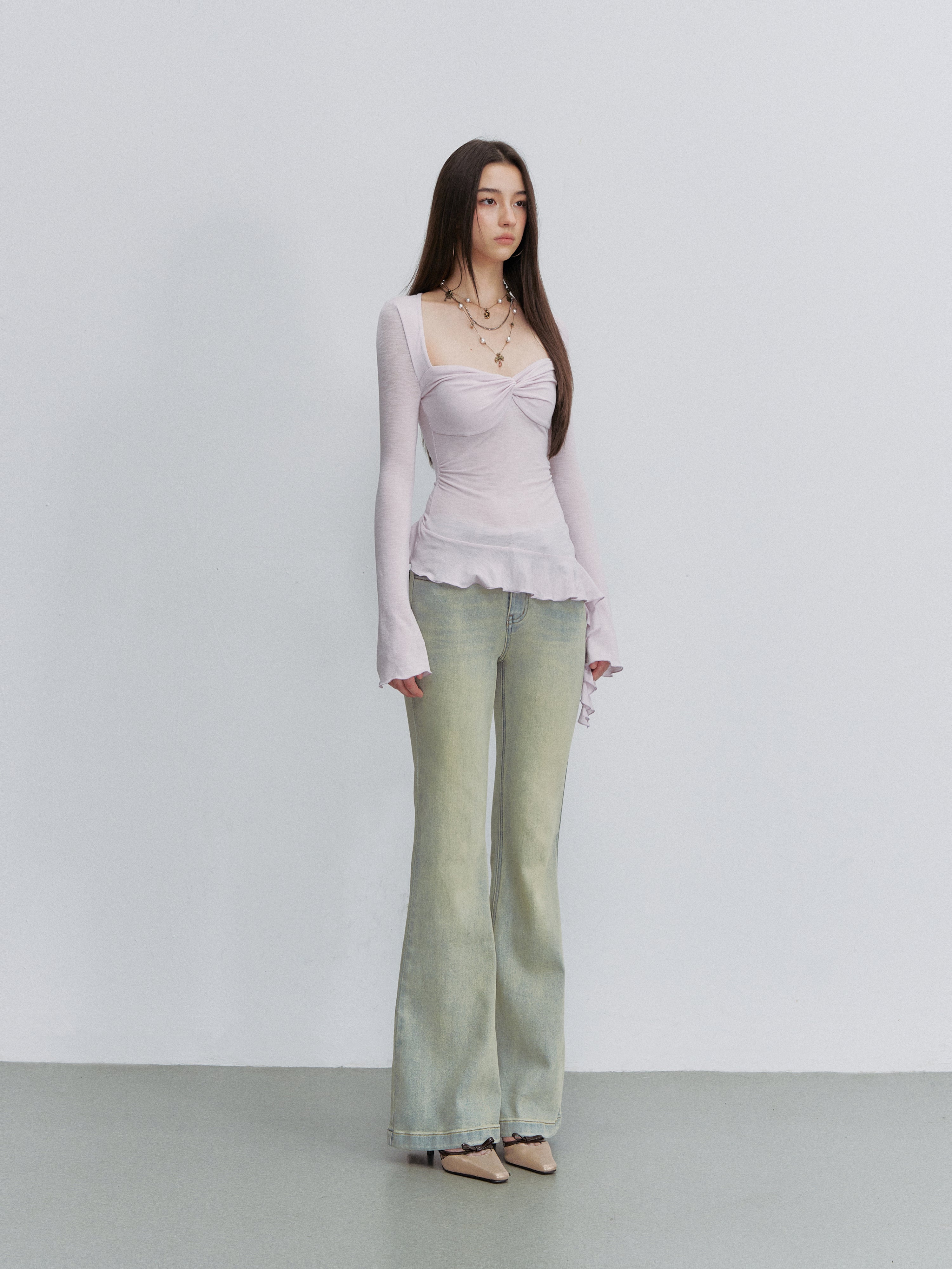 VIA PITTI VIACTP6208 Square-Neck Twist-Detail Fitted Top