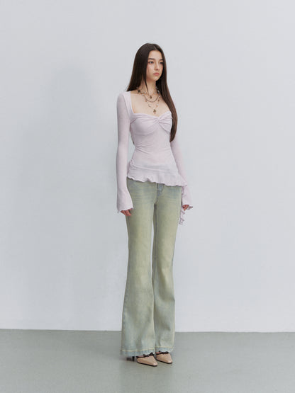 VIA PITTI VIACTP6208 Square-Neck Twist-Detail Fitted Top