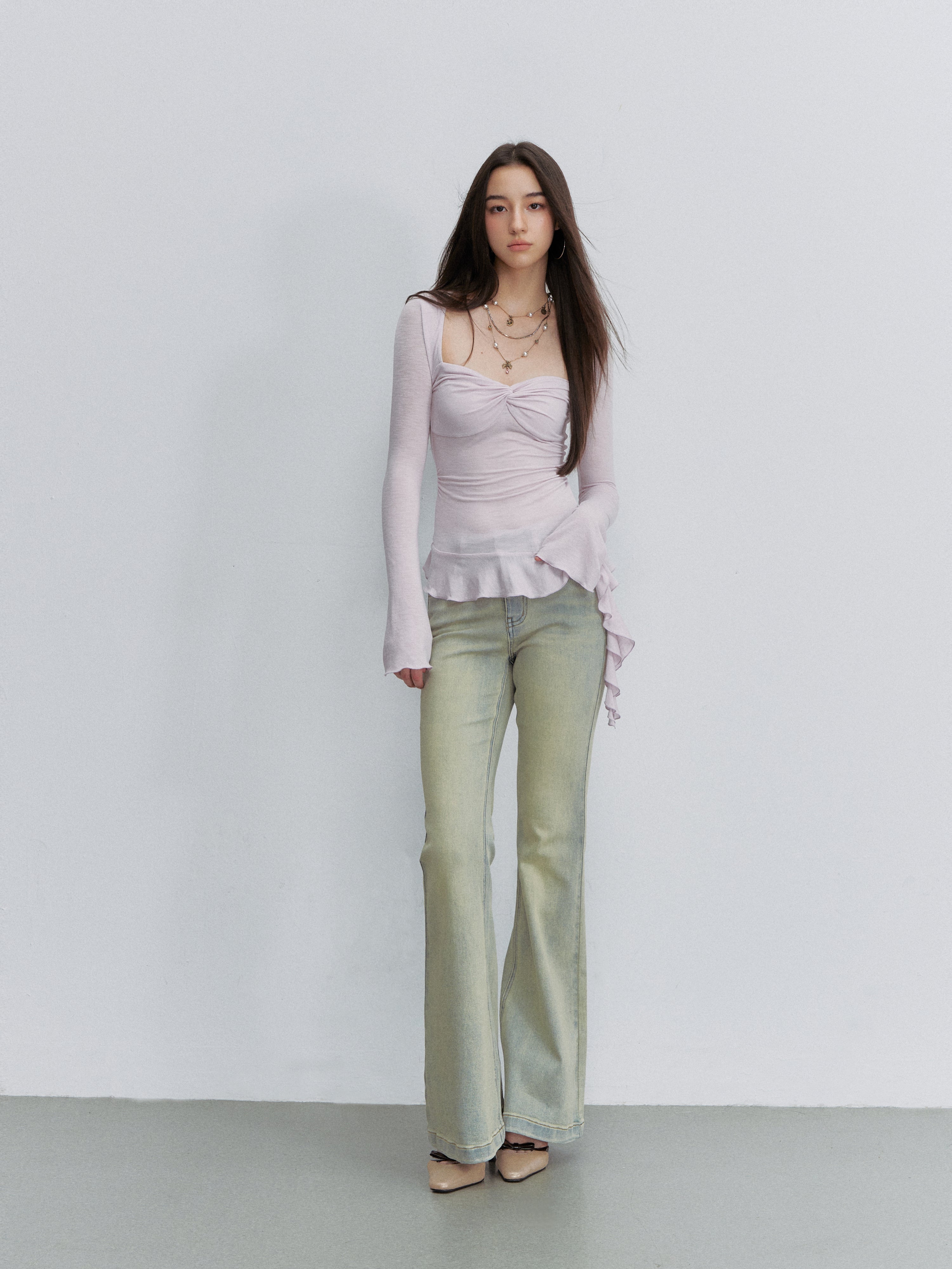 VIA PITTI VIACTP6208 Square-Neck Twist-Detail Fitted Top