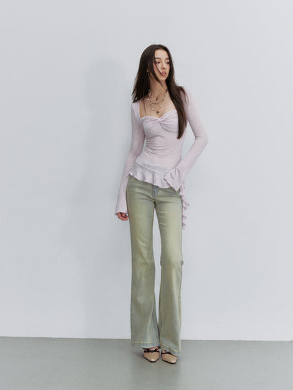 VIA PITTI VIACTP6208 Square-Neck Twist-Detail Fitted Top