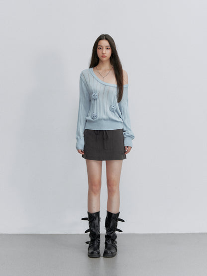 VIA PITTI VIACK6319 Asymmetric One-Shoulder Floral Knit Top