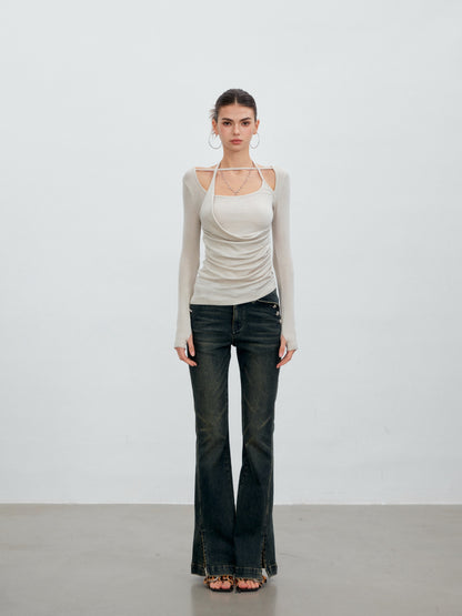 VIA PITTI VIACT6306 Halter-Neck Asymmetric Pleated Top