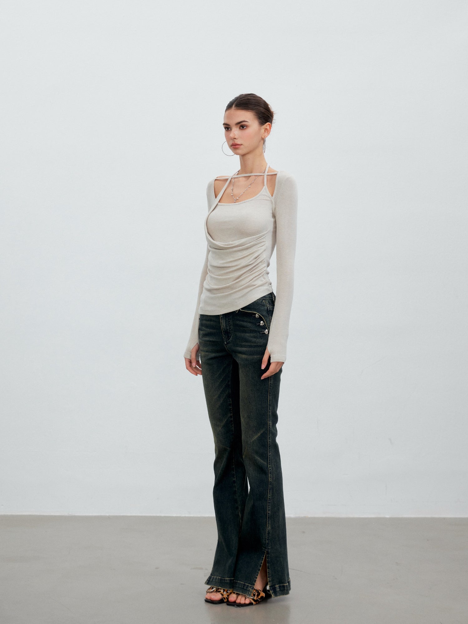 VIA PITTI VIACT6306 Halter-Neck Asymmetric Pleated Top