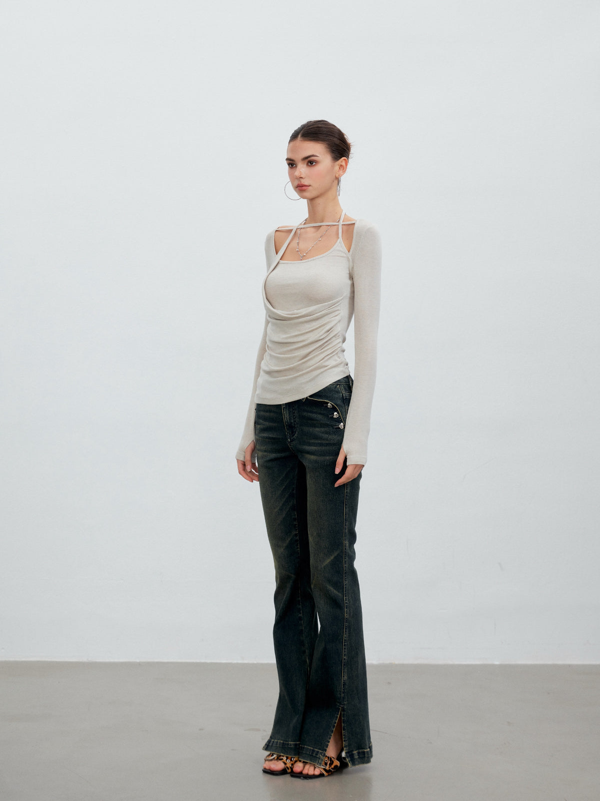 VIA PITTI VIACT6306 Halter-Neck Asymmetric Pleated Top