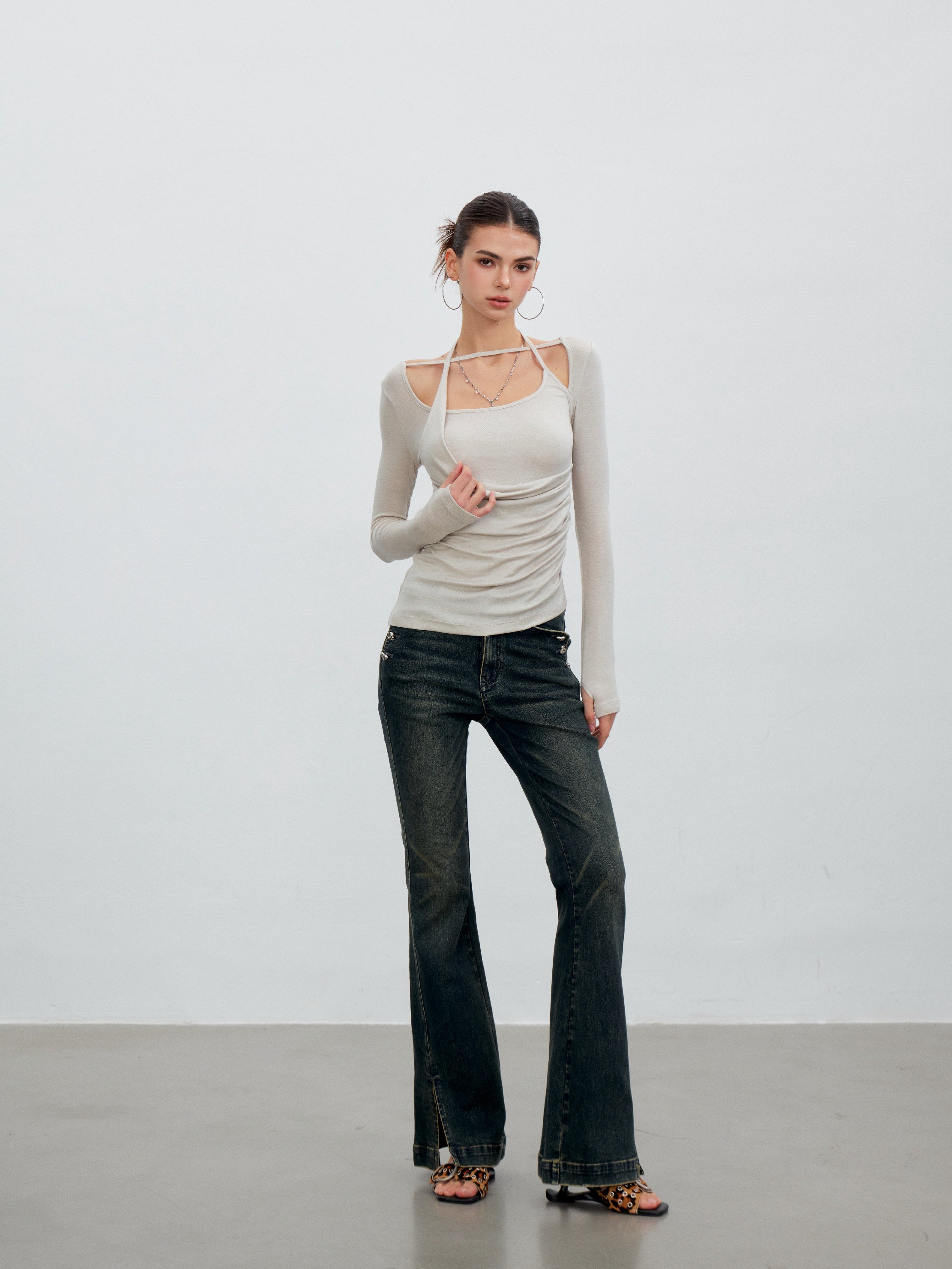 VIA PITTI VIACT6306 Halter-Neck Asymmetric Pleated Top