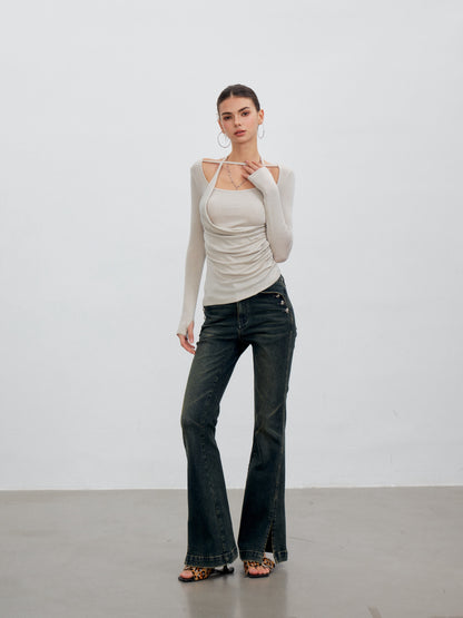 VIA PITTI VIACT6306 Halter-Neck Asymmetric Pleated Top