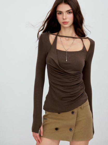 VIA PITTI VIACT6306 Halter-Neck Asymmetric Pleated Top