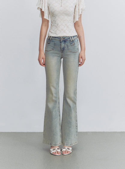 VIA PITTI VIACP6255 Heart-Button Fitted Flared Jeans
