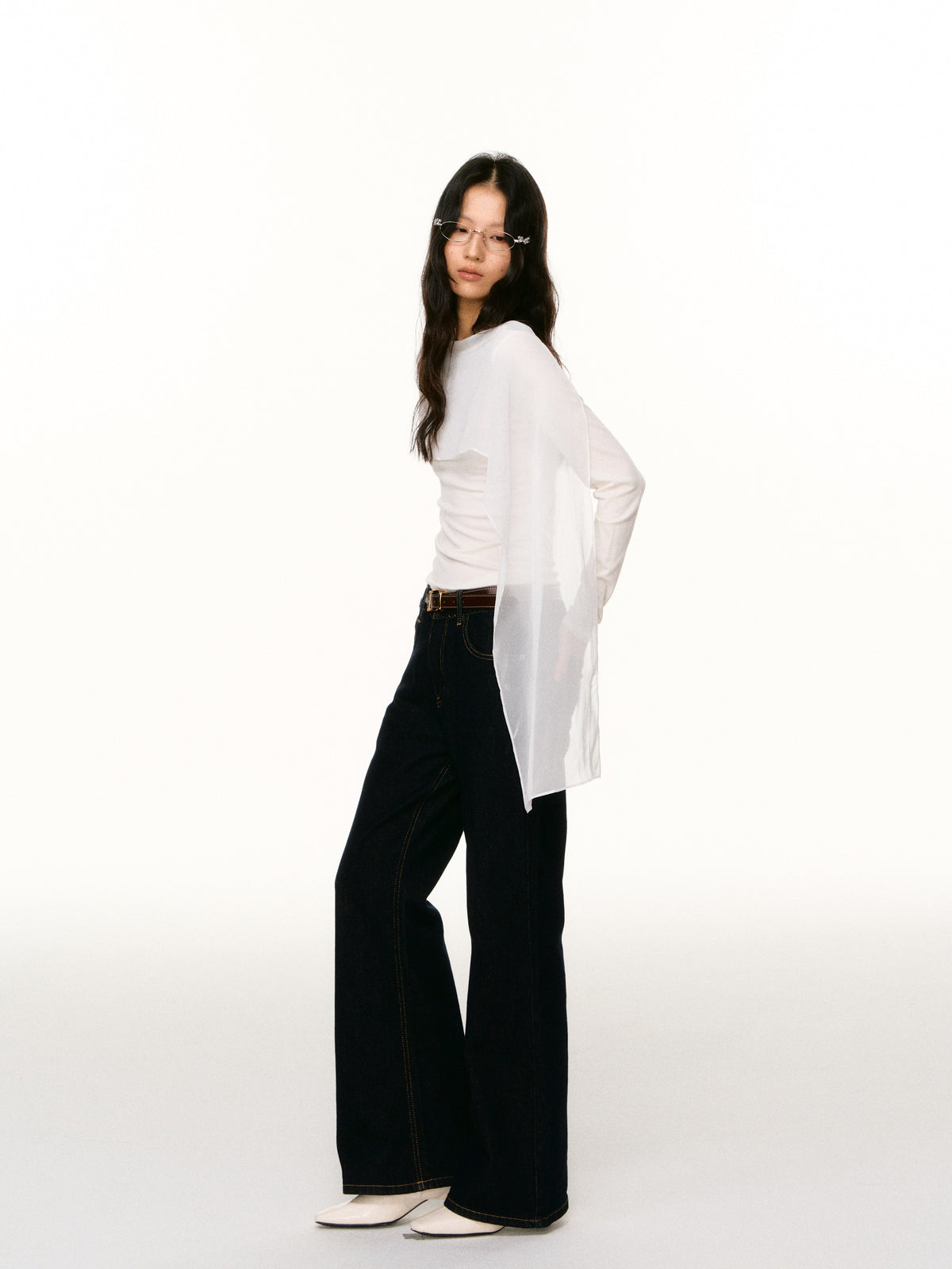 LAFREEDOM LAF360802 Faux-Layered Cape Long-Sleeve Top