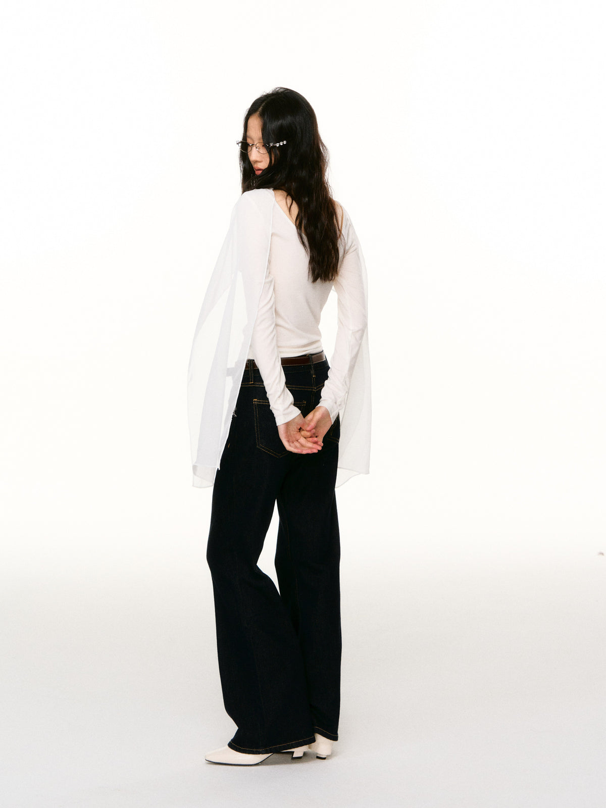 LAFREEDOM LAF360802 Faux-Layered Cape Long-Sleeve Top