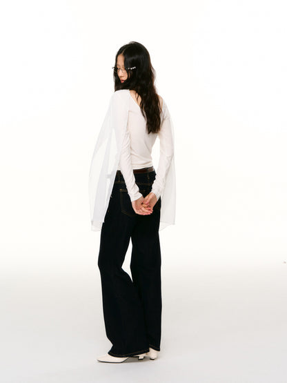 LAFREEDOM LAF360802 Faux-Layered Cape Long-Sleeve Top