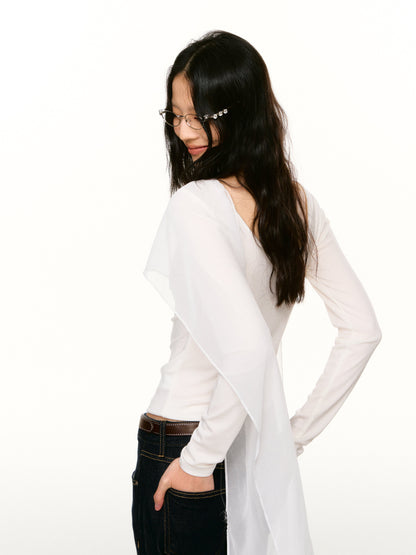 LAFREEDOM LAF360802 Faux-Layered Cape Long-Sleeve Top