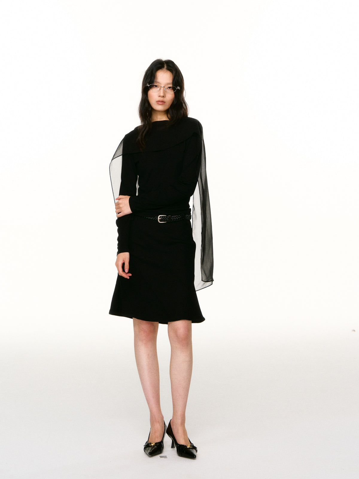 LAFREEDOM LAF360802 Faux-Layered Cape Long-Sleeve Top