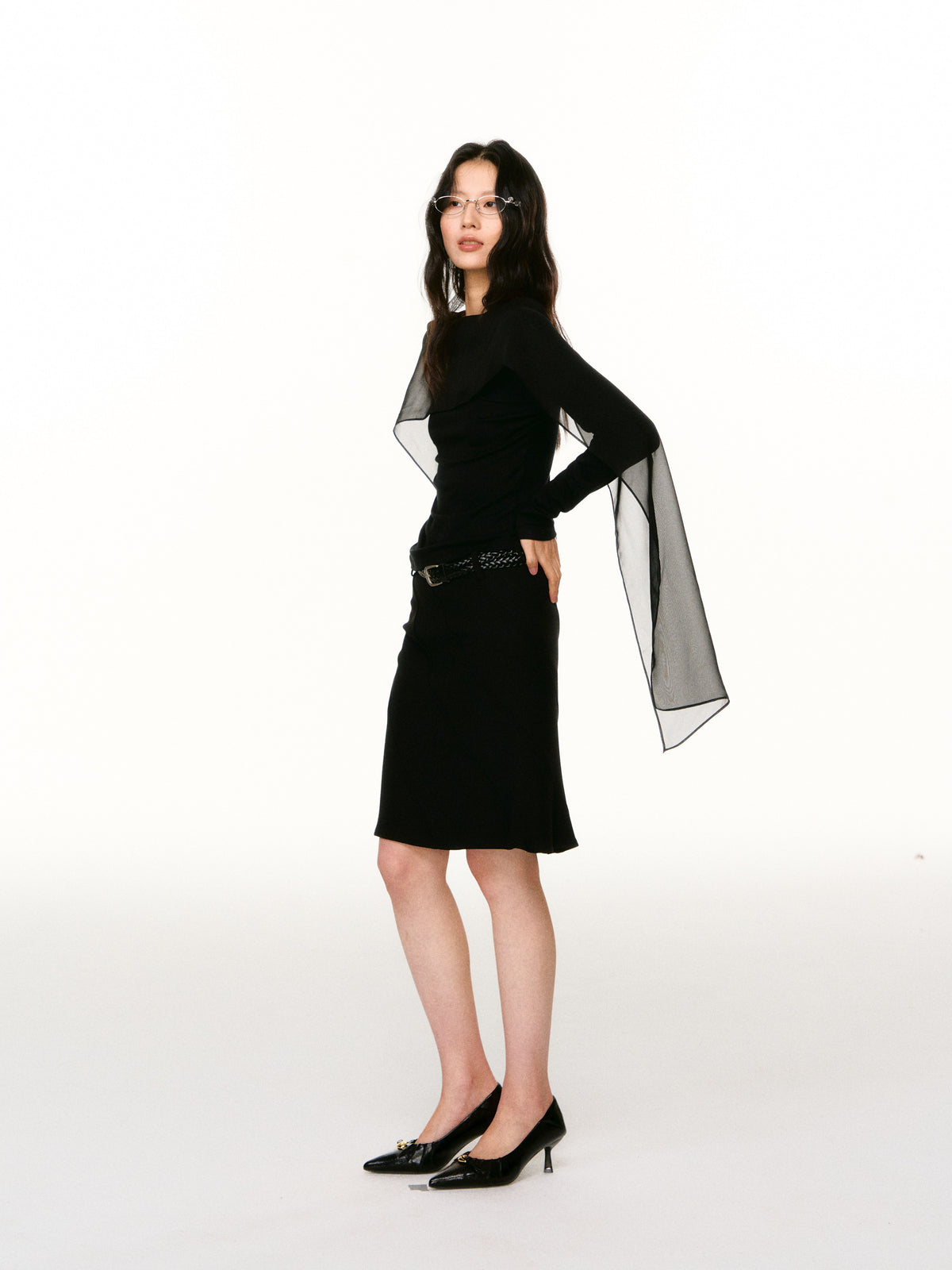 LAFREEDOM LAF360802 Faux-Layered Cape Long-Sleeve Top