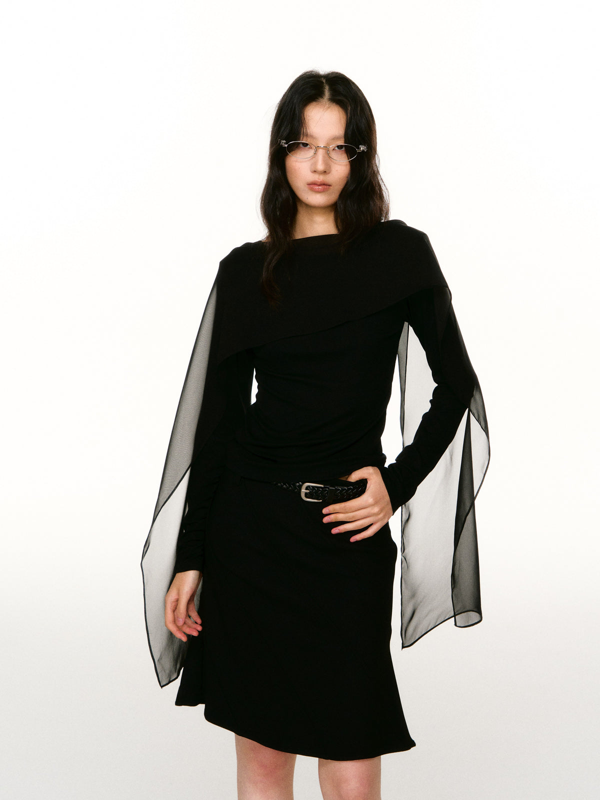 LAFREEDOM LAF360802 Faux-Layered Cape Long-Sleeve Top