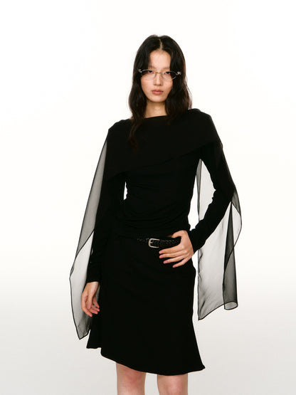 LAFREEDOM LAF360802 Faux-Layered Cape Long-Sleeve Top