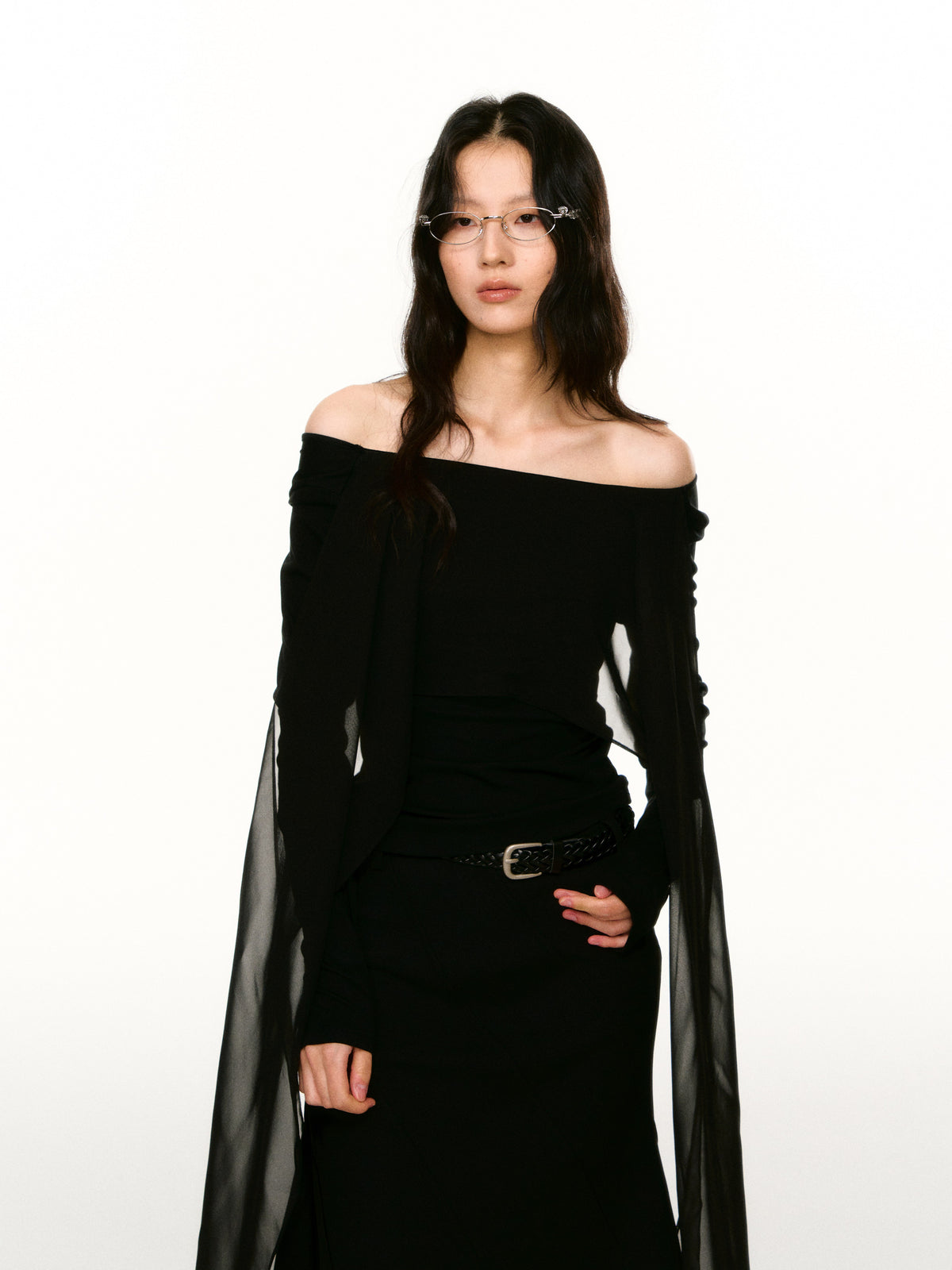 LAFREEDOM LAF360802 Faux-Layered Cape Long-Sleeve Top