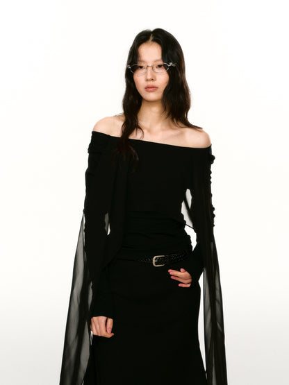 LAFREEDOM LAF360802 Faux-Layered Cape Long-Sleeve Top