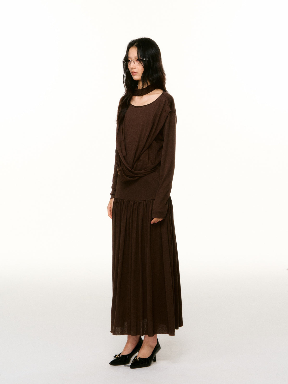 LAFREEDOM LAF360809 &amp;  LAF360810 Minimalist Cowl-Neck Knit Top &amp; Skirt