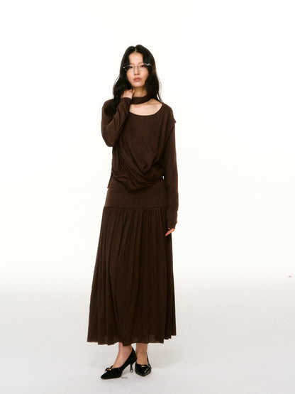 LAFREEDOM LAF360809 &amp;  LAF360810 Minimalist Cowl-Neck Knit Top &amp; Skirt