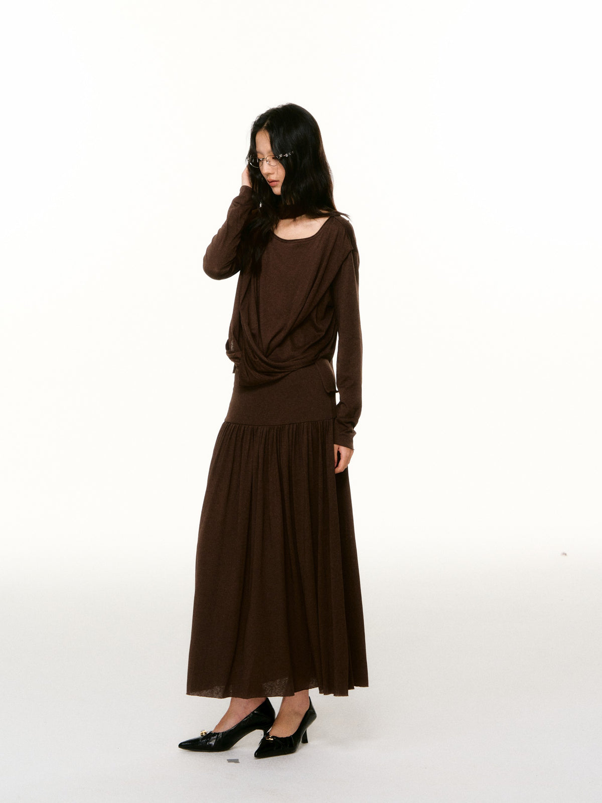 LAFREEDOM LAF360809 &amp;  LAF360810 Minimalist Cowl-Neck Knit Top &amp; Skirt
