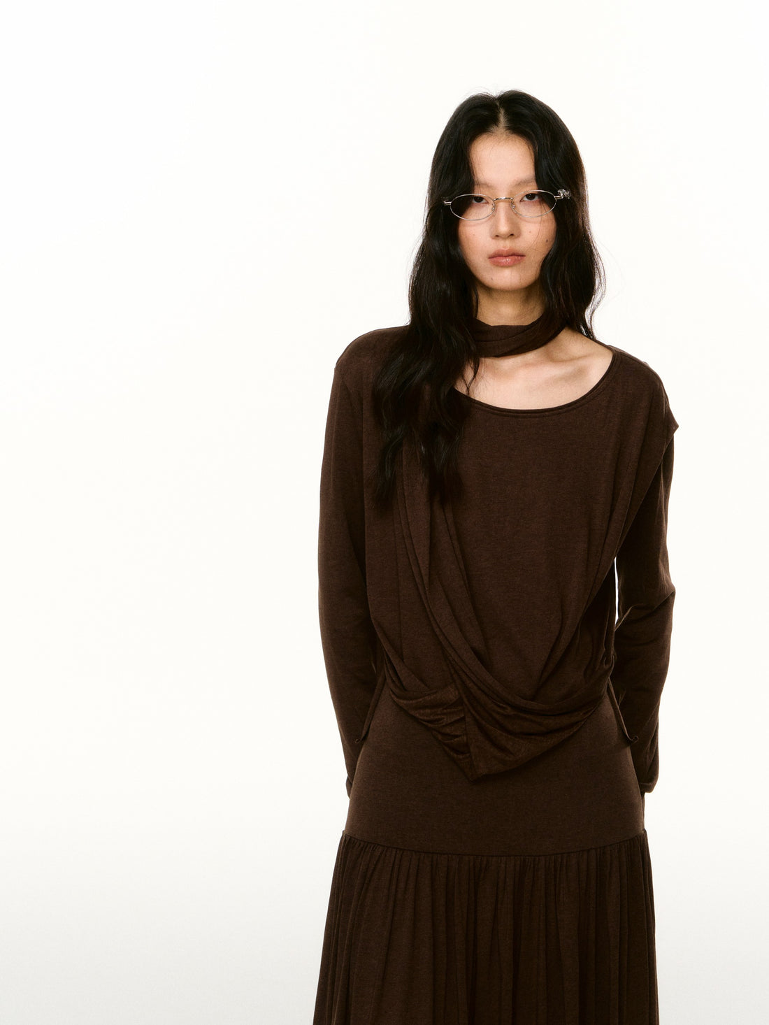 LAFREEDOM LAF360809 &amp;  LAF360810 Minimalist Cowl-Neck Knit Top &amp; Skirt