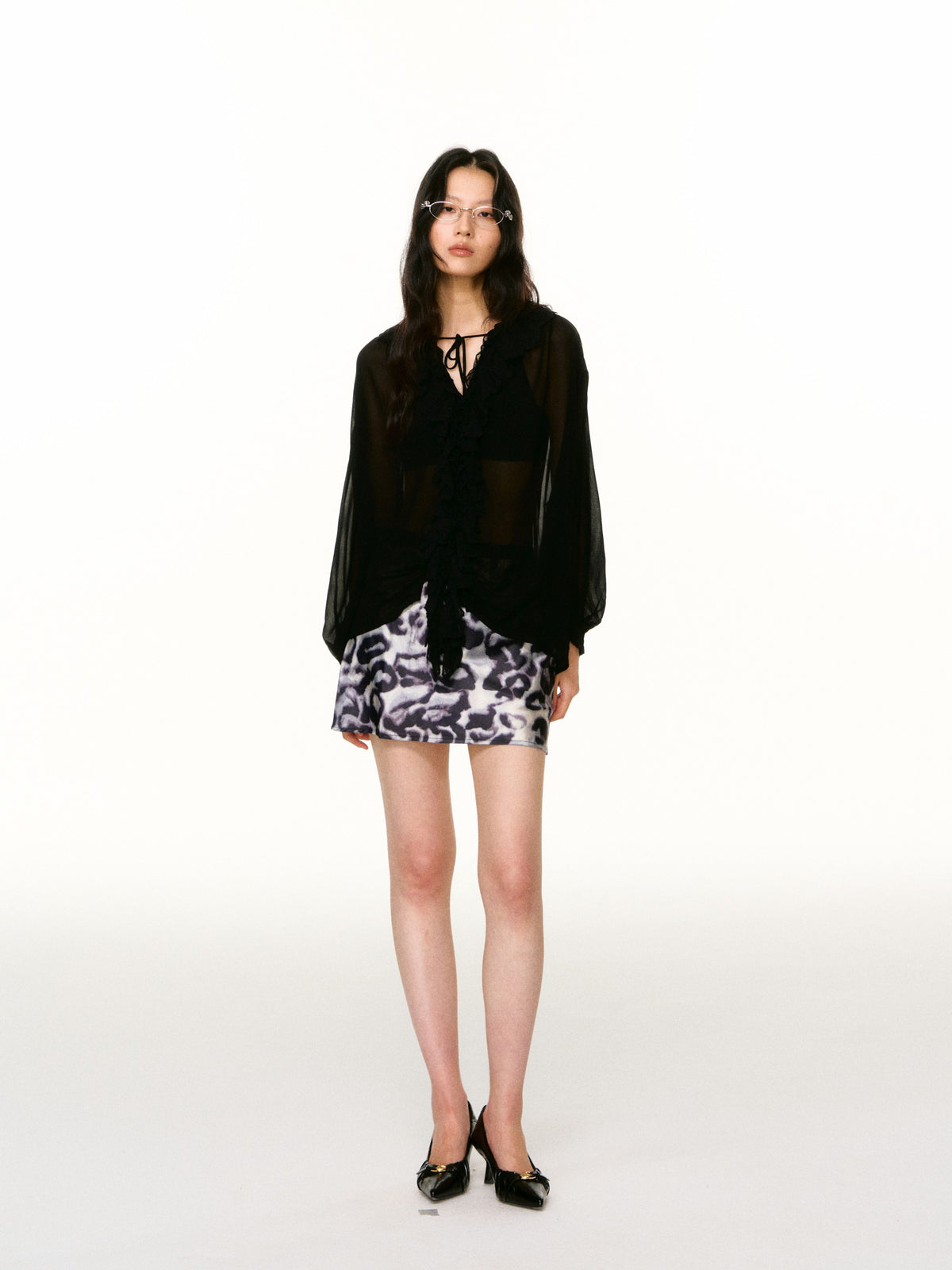 LAFREEDOM LAF360804 Black &amp; Grey Patterned Mini Skirt