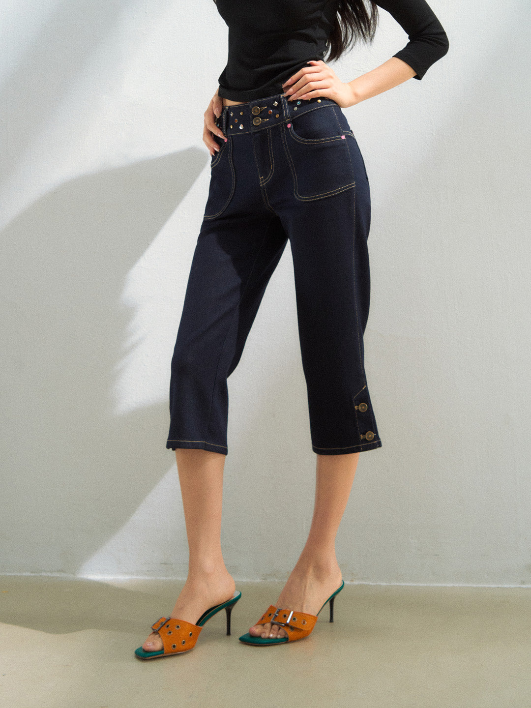 VIA PITTI VIAAP923 Rivet waistband slim fit jeans