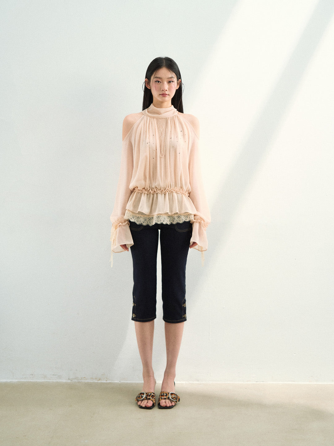 VIA PITTI VIAATP823 Elegant mesh ribbon long sleeved top