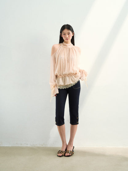 VIA PITTI VIAATP823 Elegant mesh ribbon long sleeved top