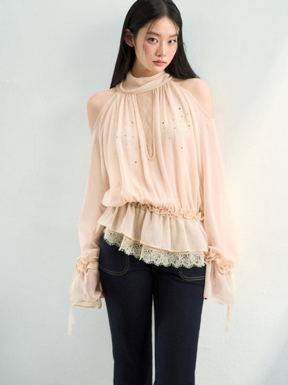 VIA PITTI VIAATP823 Elegant mesh ribbon long sleeved top