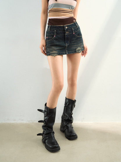 VIA PITTI VIAAP922 Colorful rivet decorated denim skirt
